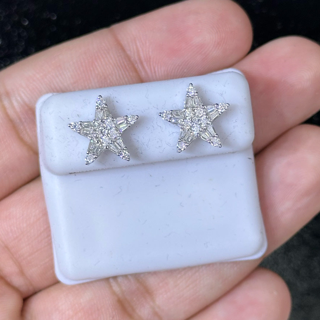 1.00 CTW Moissanite Big Star Stud Earrings 925 Sterling Silver