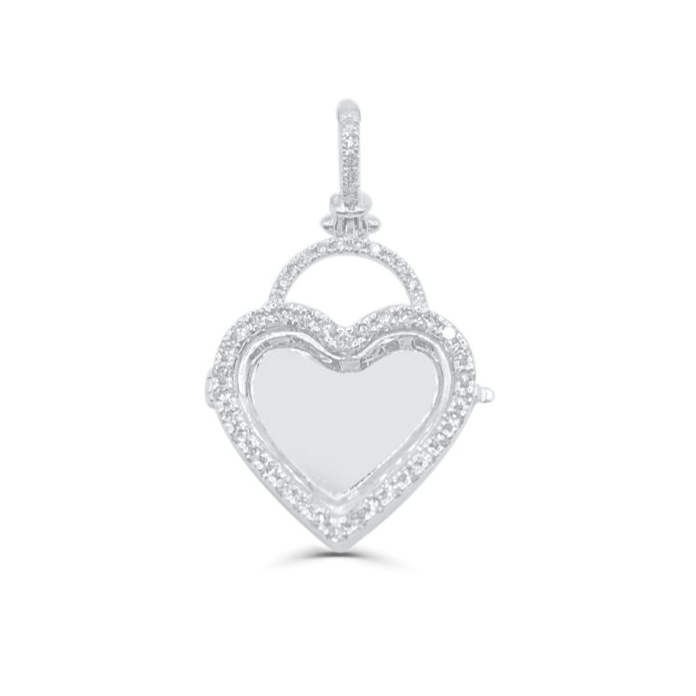 10K White Gold Diamond Heart Custom Memory Pendant 0.72CT