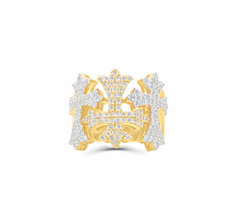 10K Gold Diamond Cross Men's Ring 1.85CT