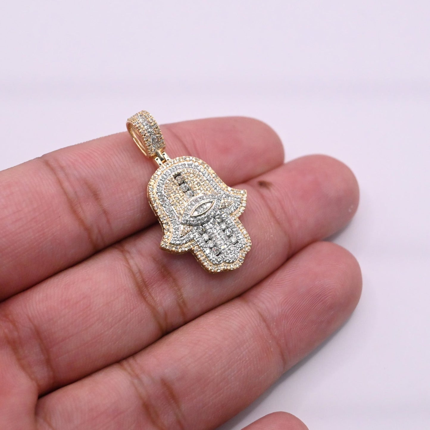 10K Gold Diamond Hamsa Pendant 1.00CT