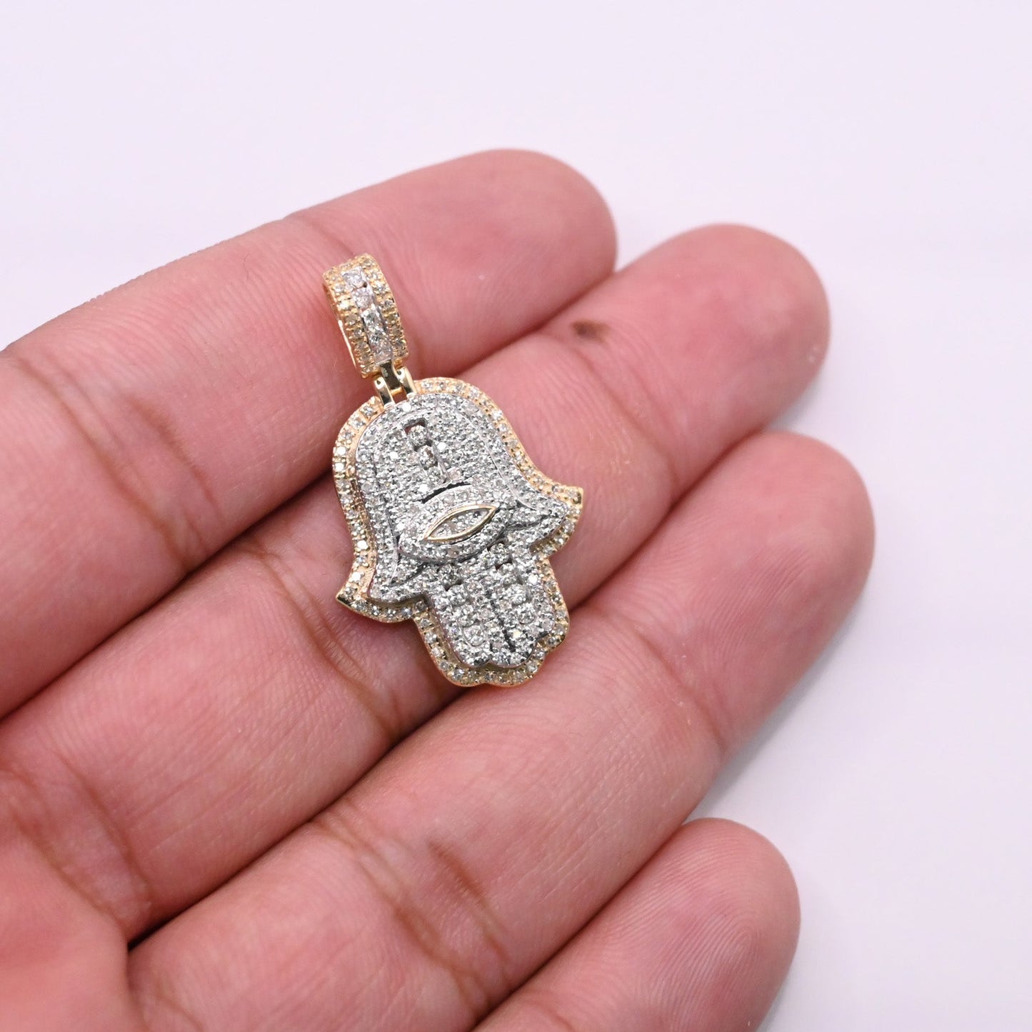 10K Gold Diamond Hamsa Pendant 1.00CT