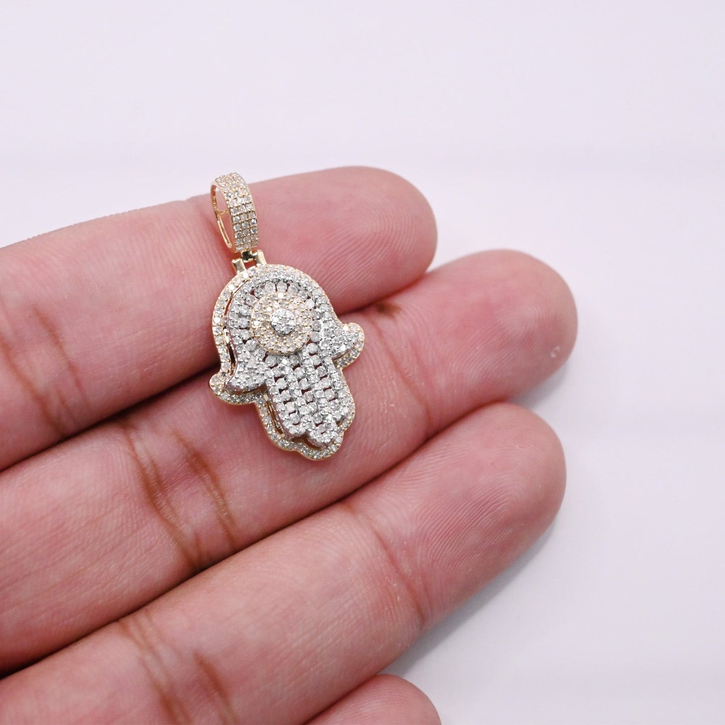 10K Gold Diamond Hamsa Pendant 1.80