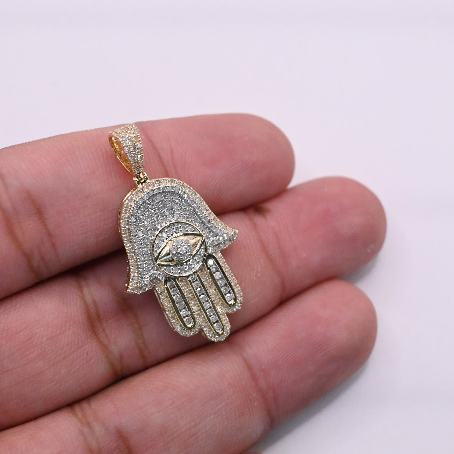 10K Gold Diamond Hamsa Pendant 1.20CT