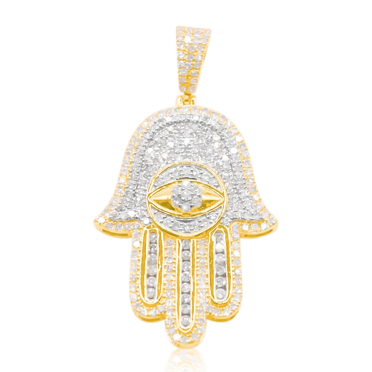 10K Gold Diamond Hamsa Pendant 1.20CT