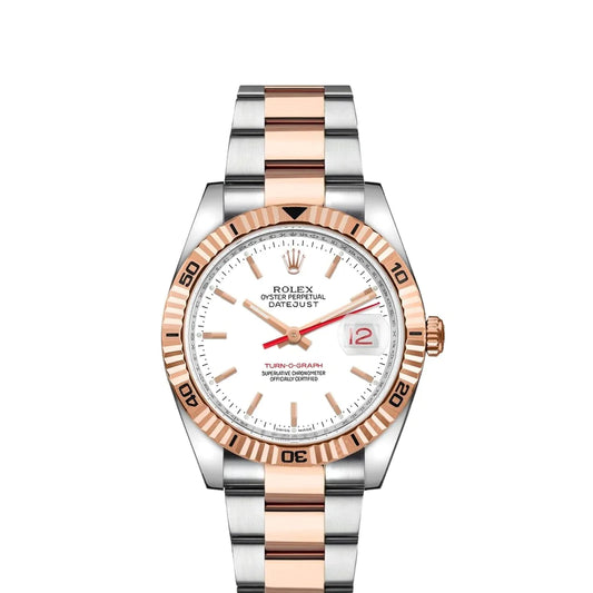 Rolex Datejust Turnograph 36mm 2 Tone 18k Everose Gold & Stainless Steel White Dial Fluted Bezel Oyster Steel Watch 116261