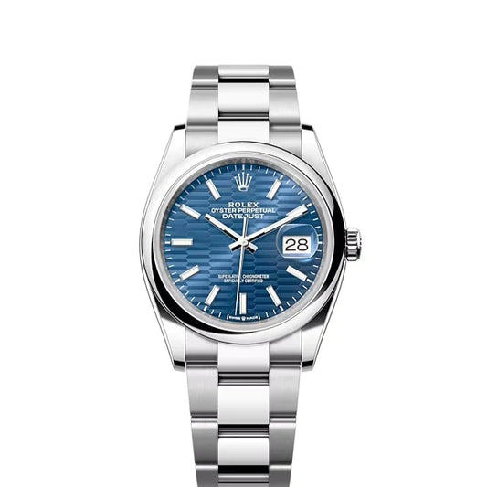 Rolex Datejust 36mm Fluted Motif Blue Dial Oyster Stainless Steel Watch 126200