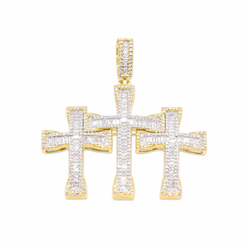 10K 3Cross Gold Diamond Pendant 1.60CT