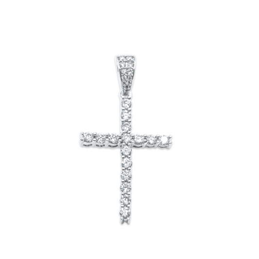 10K Cross White Gold Diamond Pendant