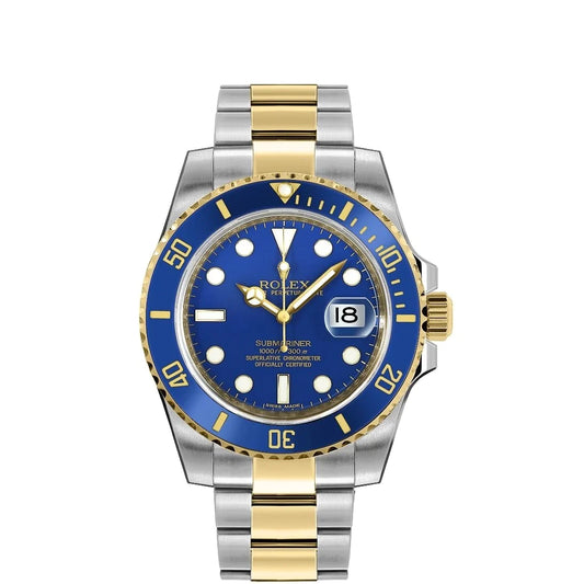 Rolex Submariner Date 40mm 2-Tone 18k Yellow Gold & Stainless Steel Blue Bezel & Dial Oyster Steel Watch 116613LB