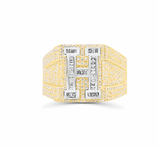 10K Gold Diamond Letter H Men's Ring 2.00CT