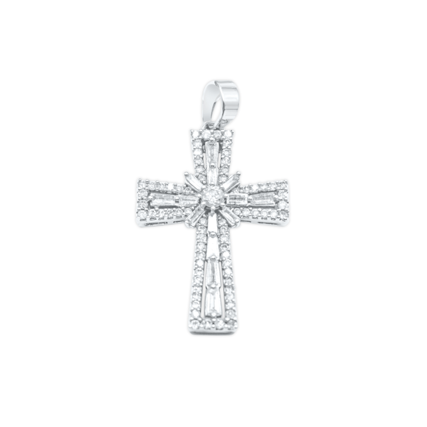 10K Cross White Gold Pendant 0.80CT