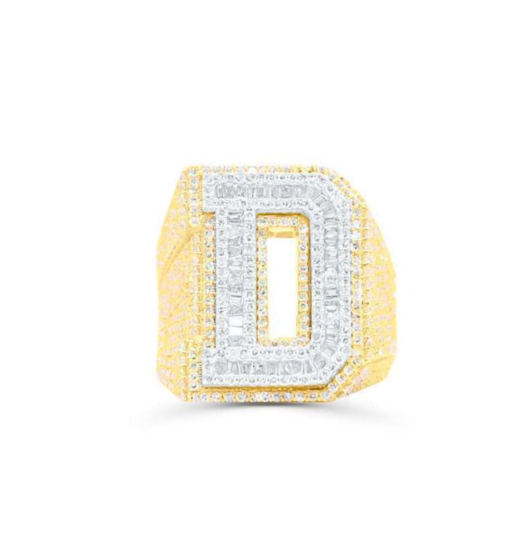10K Gold Diamond Letter D Men's Ring 3.70CT