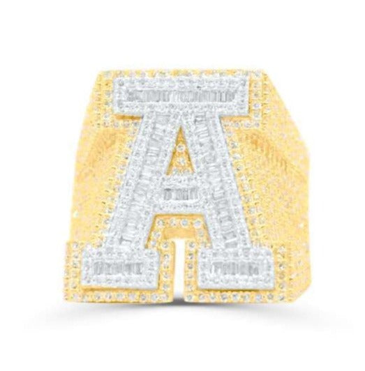 10K Gold Diamond Letter A Men's Ring 3.75CT