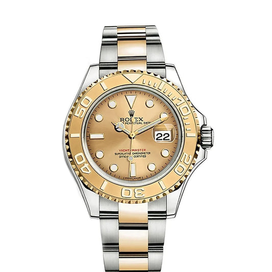 Rolex Yacht-Master 40mm 2 Tone 18k Yellow Gold and Stainless Steel Champagne Dial Gold Bezel Oyster Watch 16623