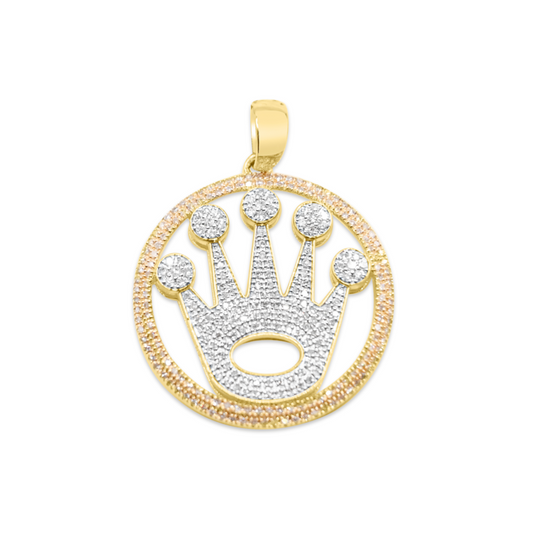10K Rolex Style Crown Medallion Diamond Pendant Crown Medallion 1.22CT