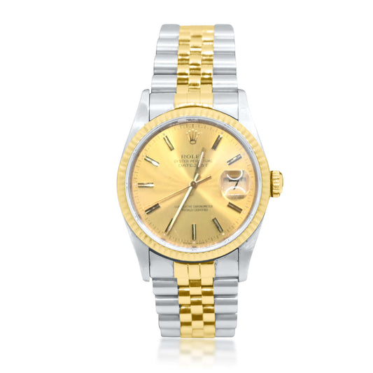 Rolex Date Just 36mm 2 Tone Yellow Gold and Stainless Steel