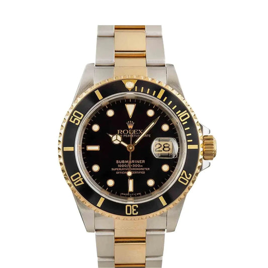 Rolex Submariner 40mm 2 Tone Stainless Steel & 18k Yellow Gold Date Black Dial & Bezel Stainless Steel Watch 16803