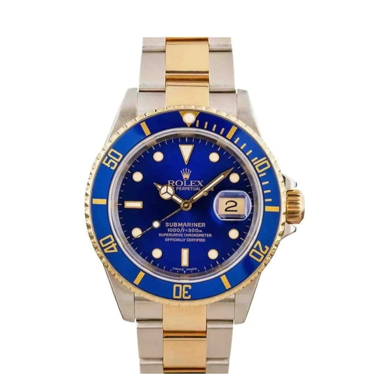 Rolex Submariner 40mm 2 Tone 18k Yellow Gold & Stainless Steel Date Blue Dial & Bezel Stainless Steel Watch 16613