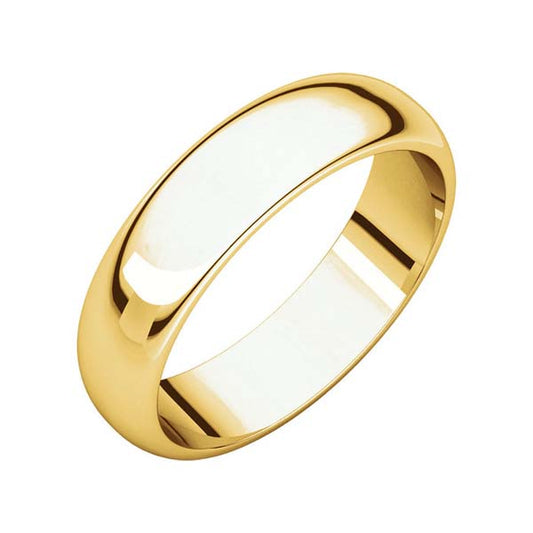 10k Yellow Gold 5mm. High Polished Traditional Domed Wedding Band