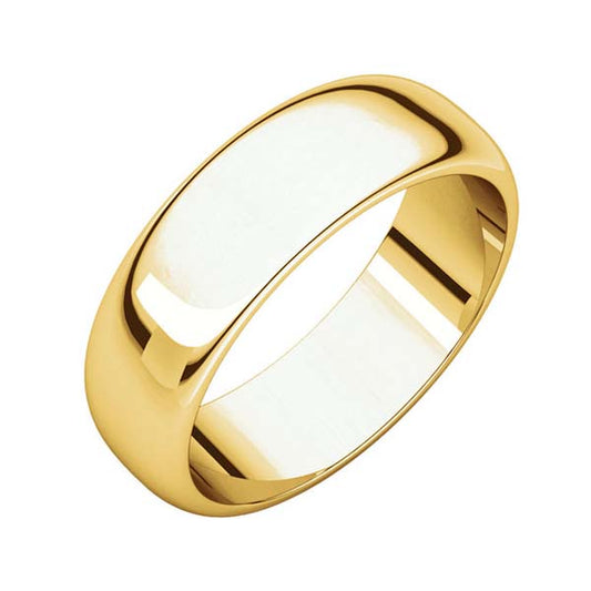 10k Yellow Gold 6mm High Polished Traditional Domed Wedding Band