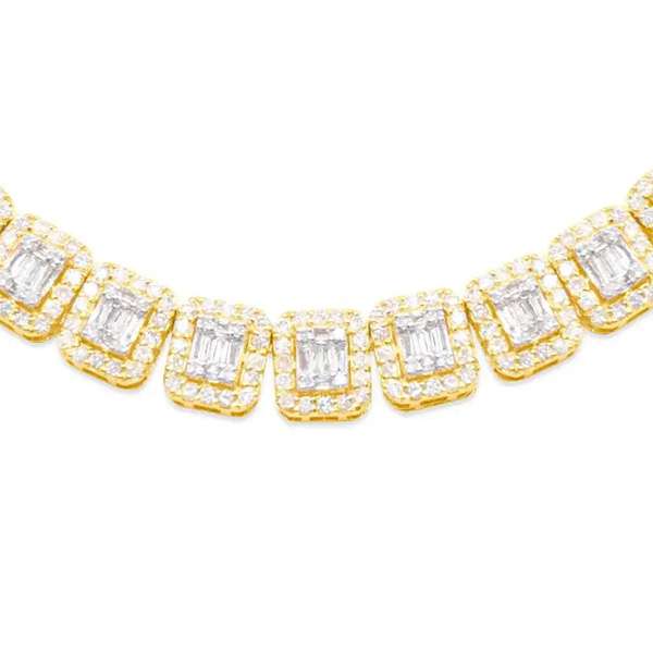 9mm 10K Baguette Gold Diamond Link Necklace