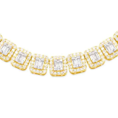 9mm 10K Baguette Gold Diamond Link Necklace