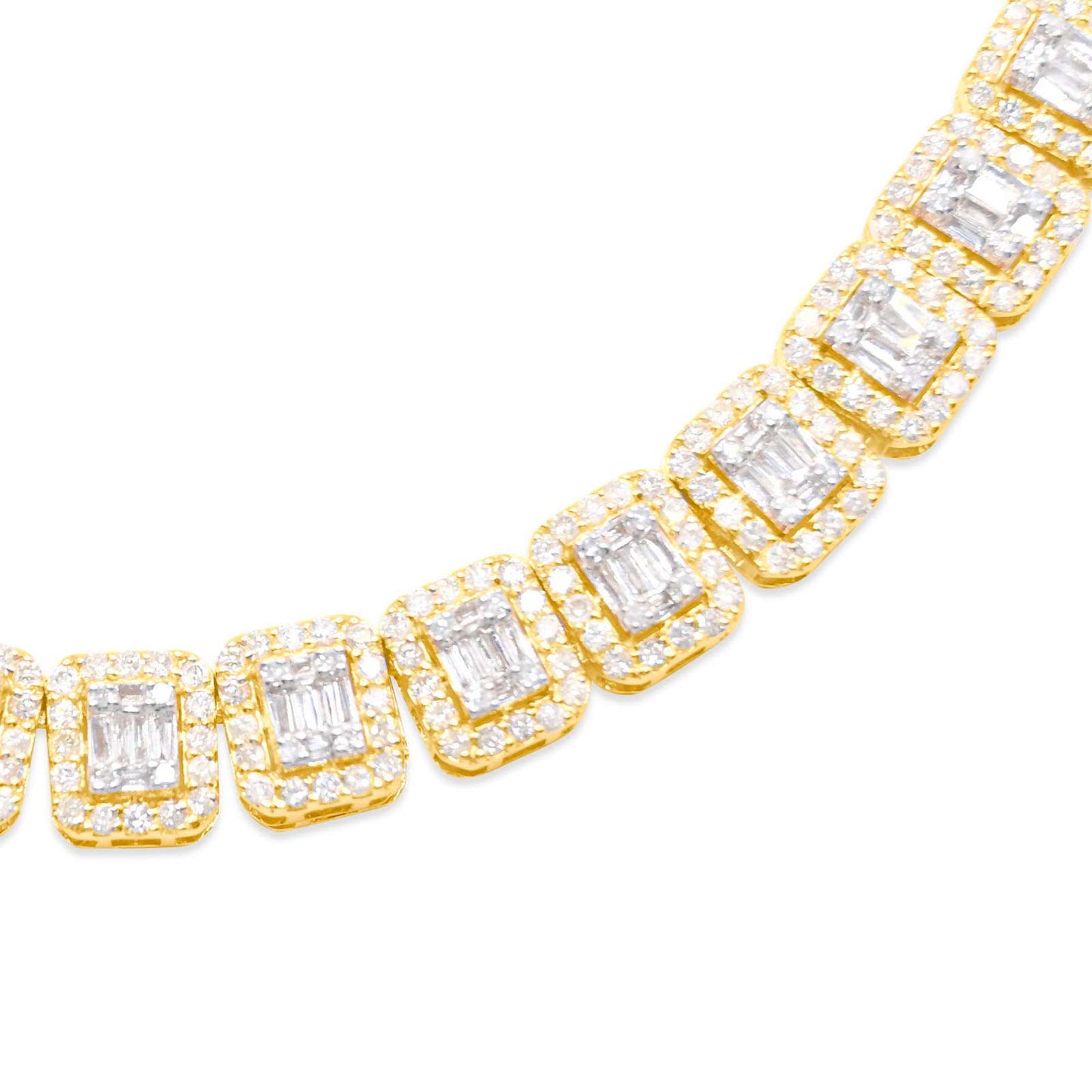 9mm 10K Baguette Gold Diamond Link Necklace