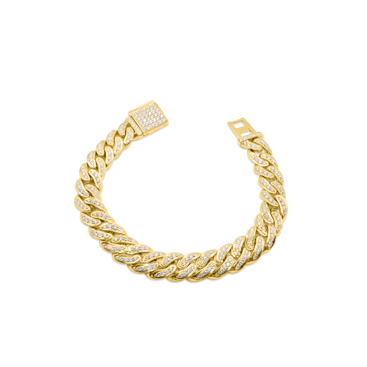 8.5mm 10K Yellow Cuban Gold Diamond Bracelet