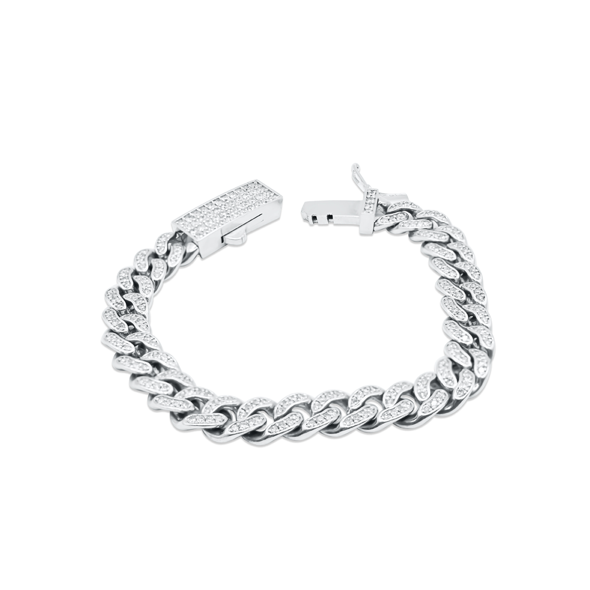 8.5mm 14K White Gold Cuban Bracelet 3.50CT