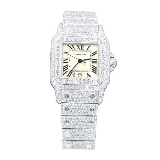 Cartier Santos 28mm Iced Out Watch