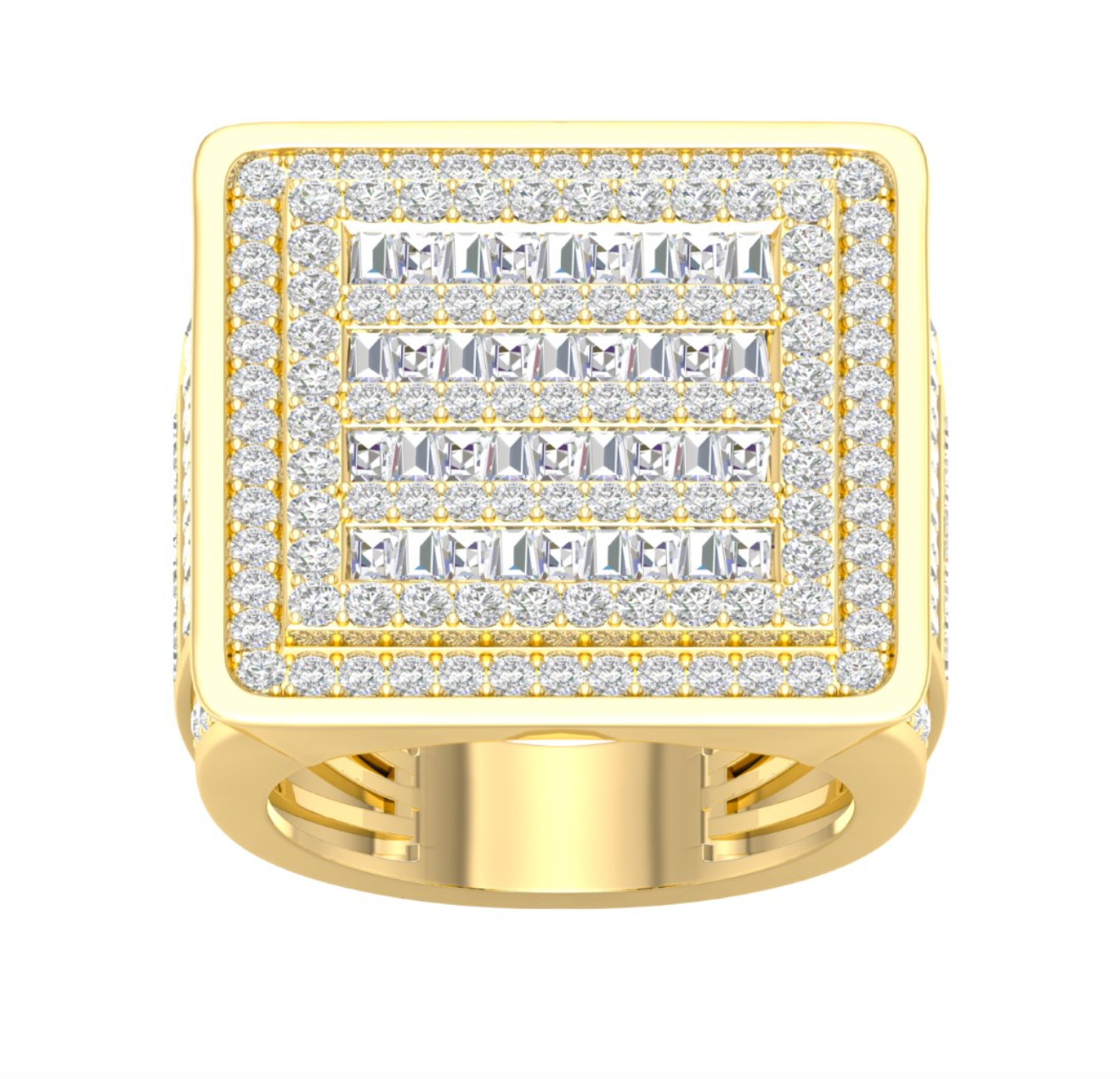 10K Gold Diamond Square Men's Ring 3.00CT