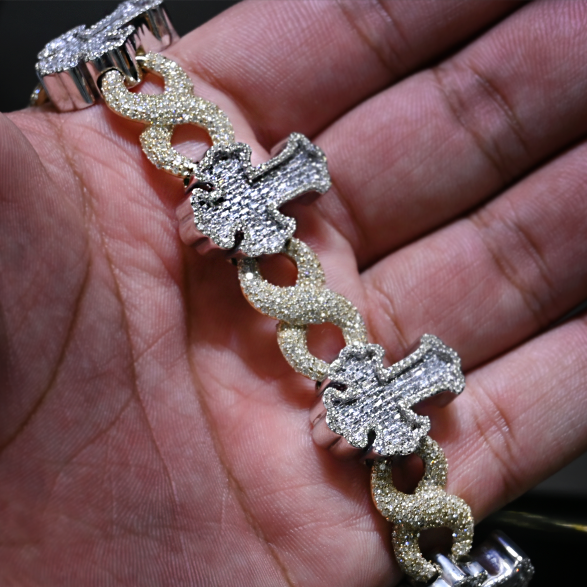 22mm 10K Cross Infinity Gold Diamond Bracelet