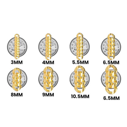 Size Chart Width of Chains and Necklaces in MMs