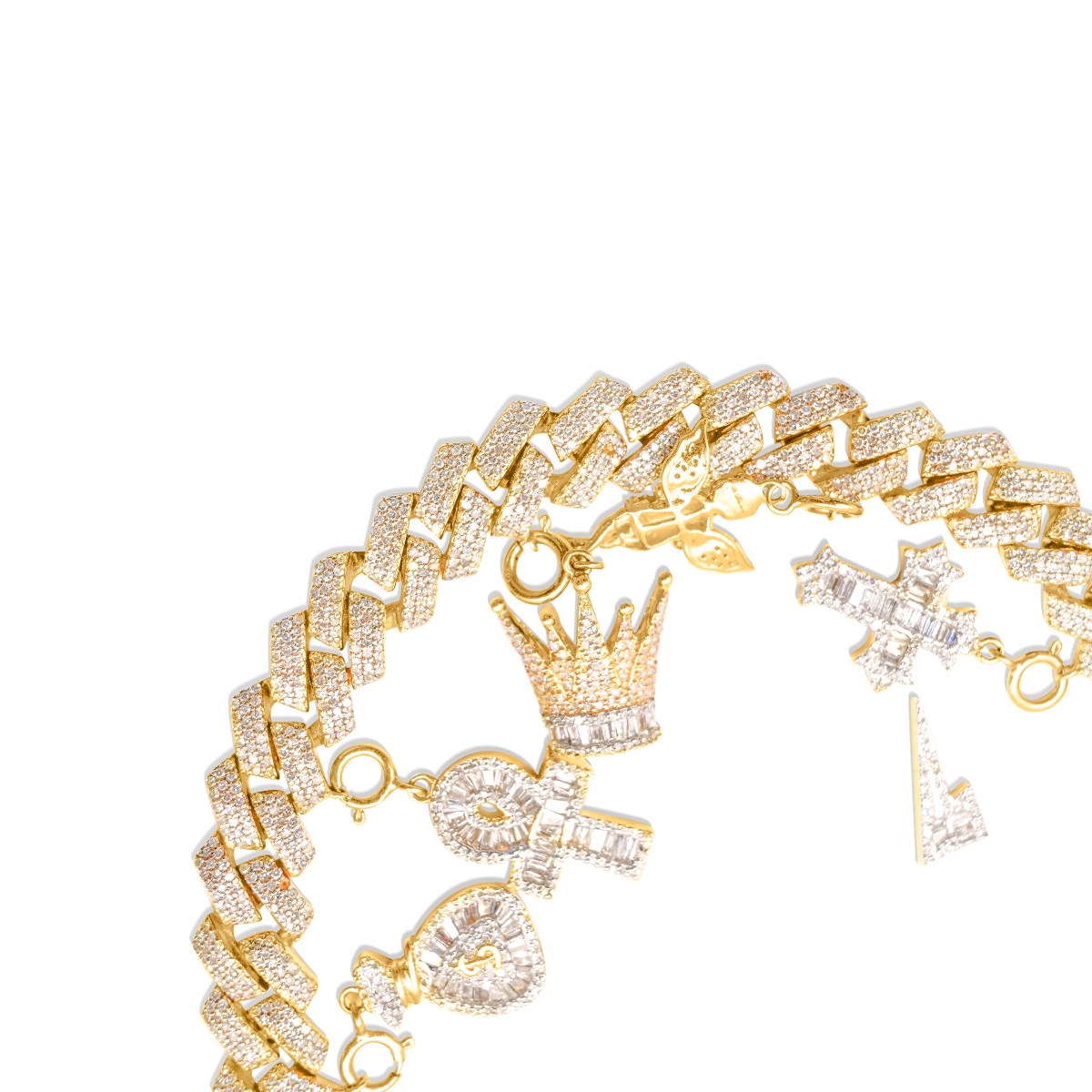 8mm Iced out Multi Charm Gold Diamond Bracelet