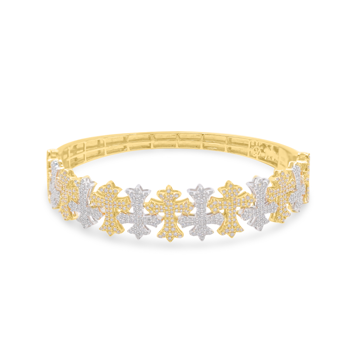 14mm 10K Cross Gold Diamond Bangle