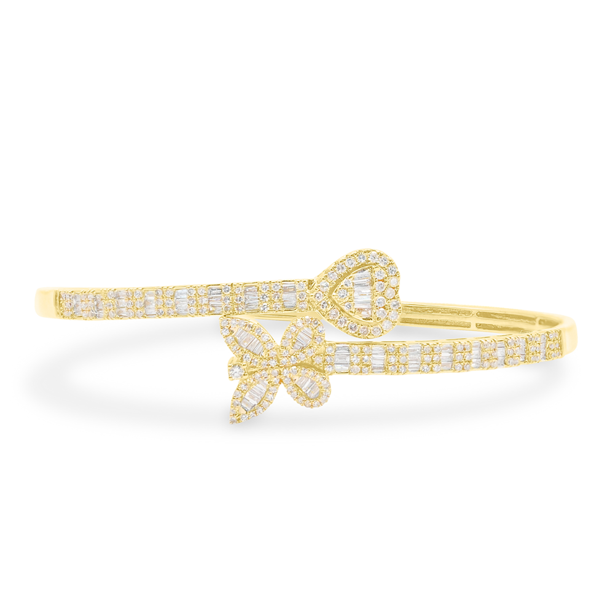 4mm 10K Iced Out Butterfly Heart Gold Diamond Bracelet