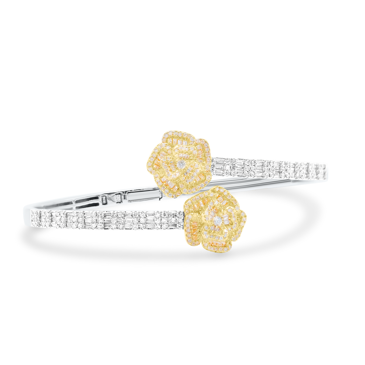 4mm 10K Iced Flower Gold Diamond Bangle