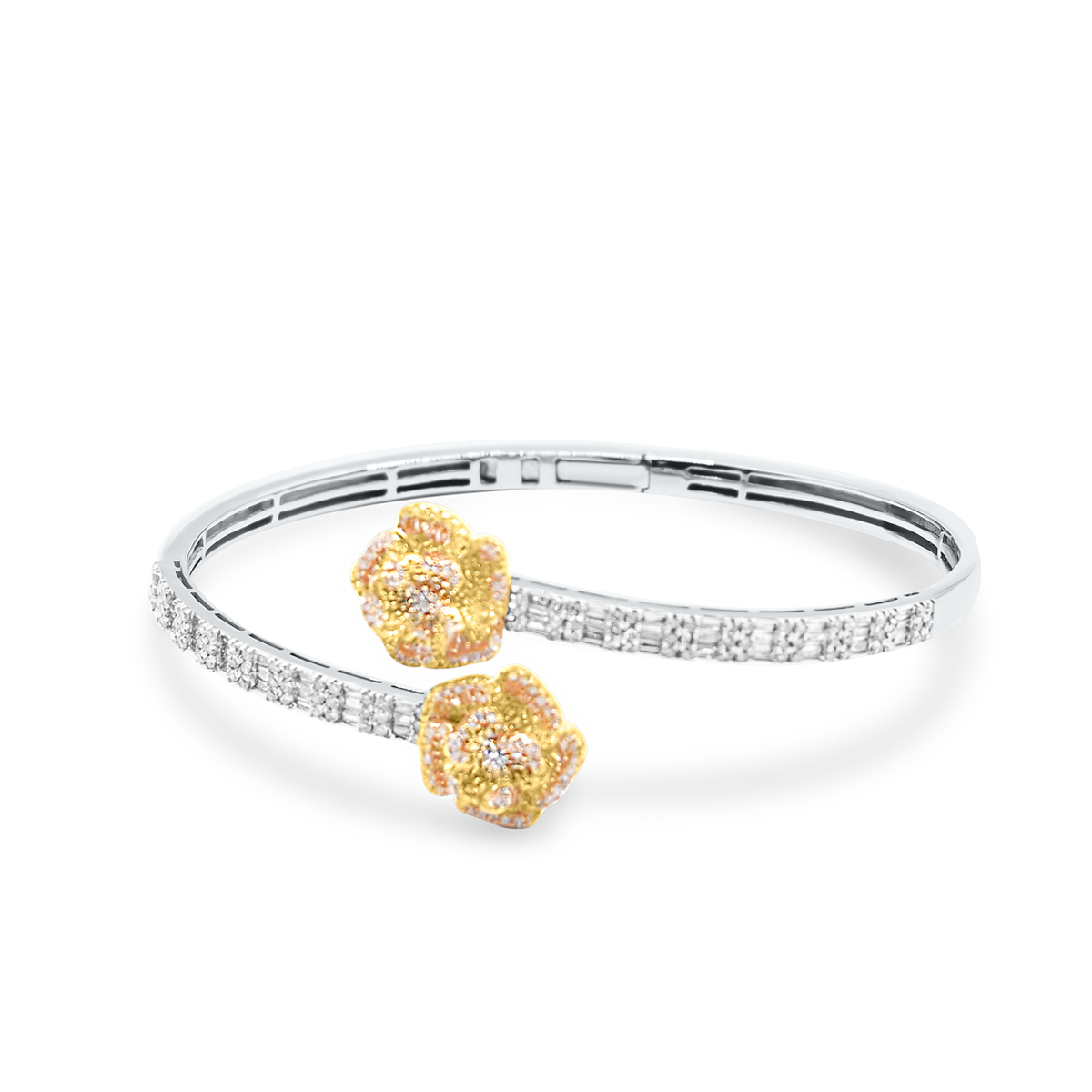 4mm 10K Iced Flower Gold Diamond Bangle