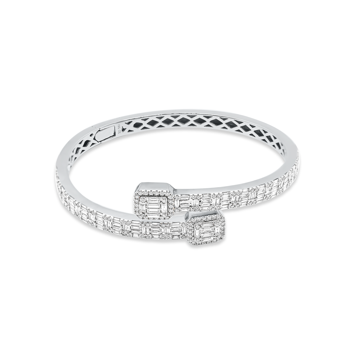 5mm 14K Iced Baguette and Round Diamond Bangle