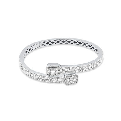 5mm 14K Iced Baguette and Round Diamond Bangle