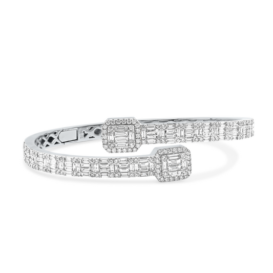 5mm 14K Iced Baguette and Round Diamond Bangle