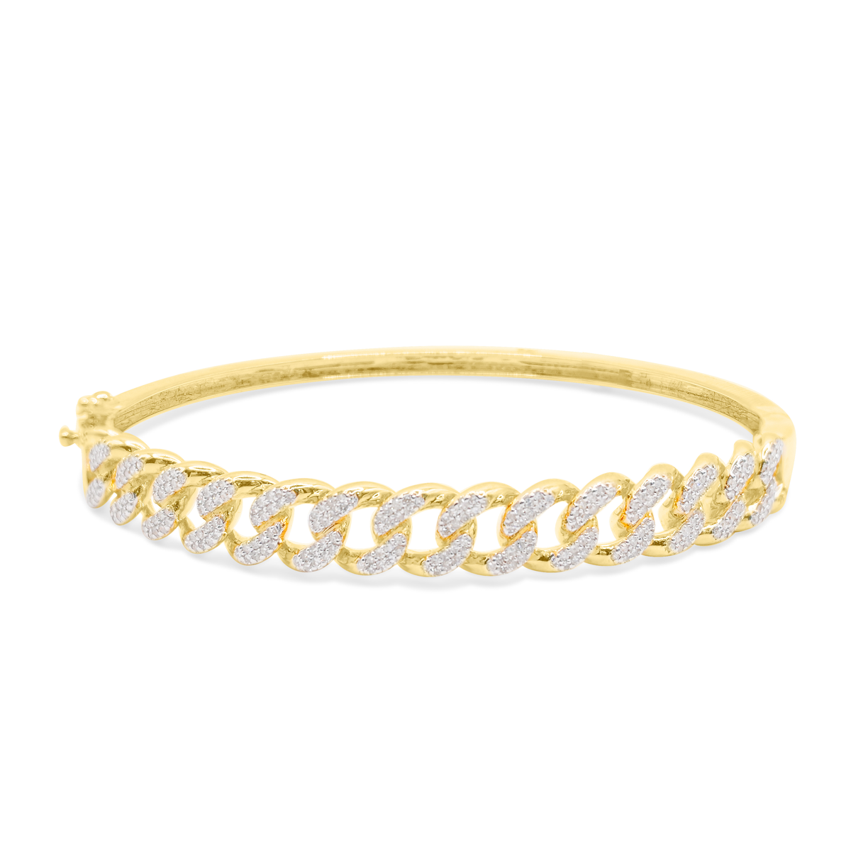 7.5mm 10K Gold Diamond Cuban Bangle