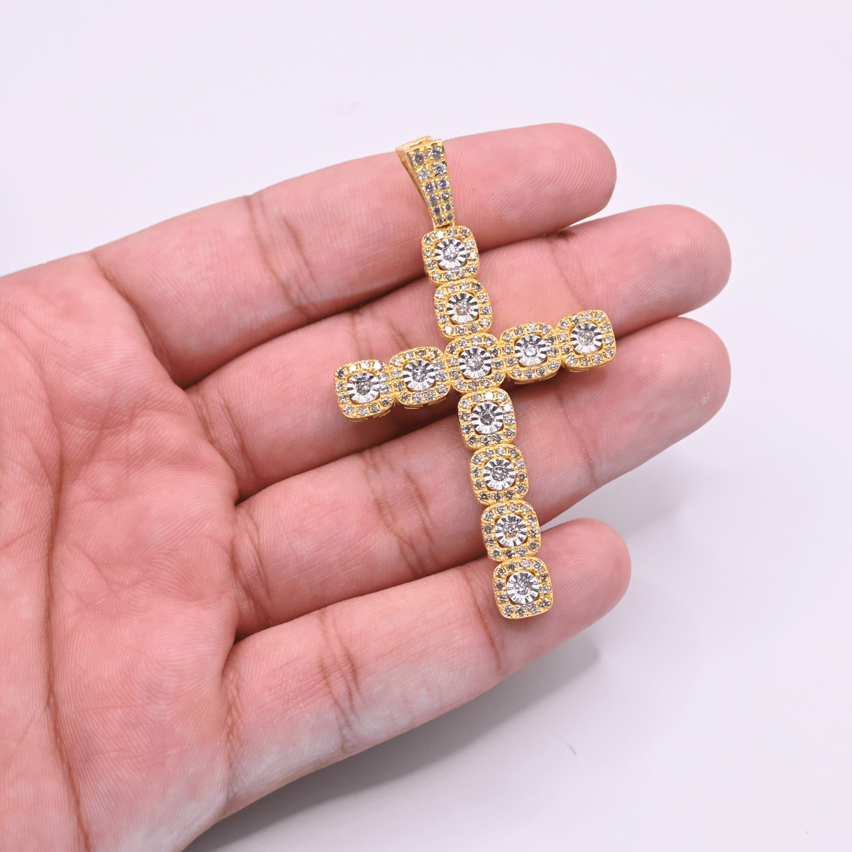 10K Yellow Gold Diamond Cross Pendant For Men