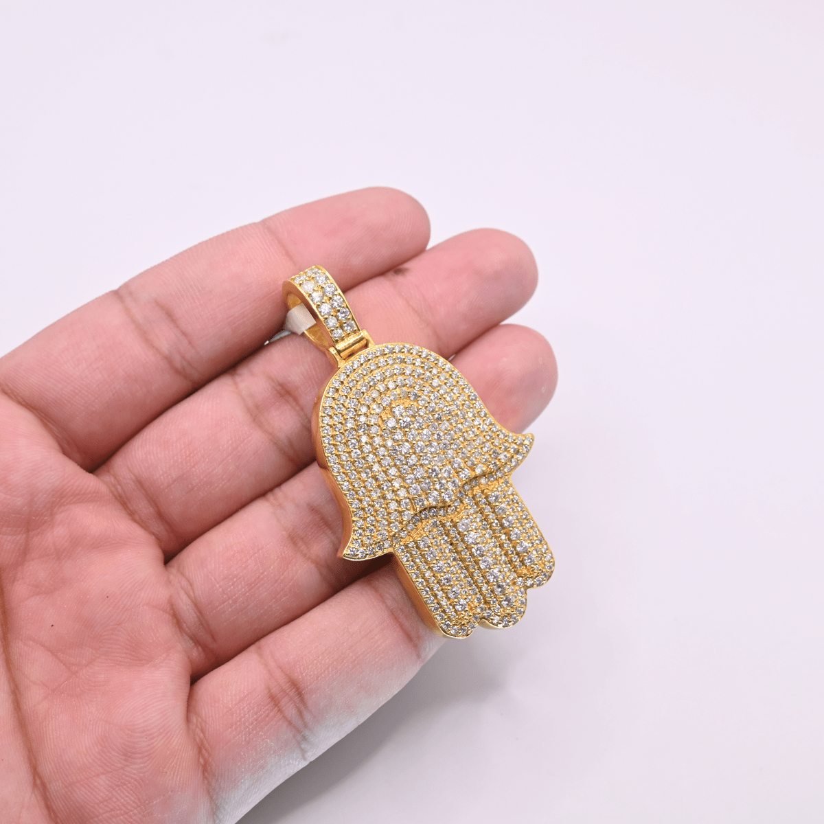 10K Gold Diamond Hamsa Pendant 6CT