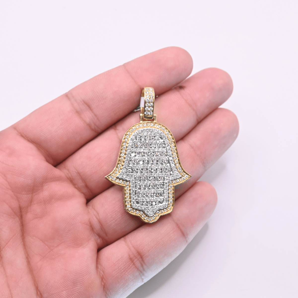 10K Gold Diamond Hamsa Pendant 4.35CT