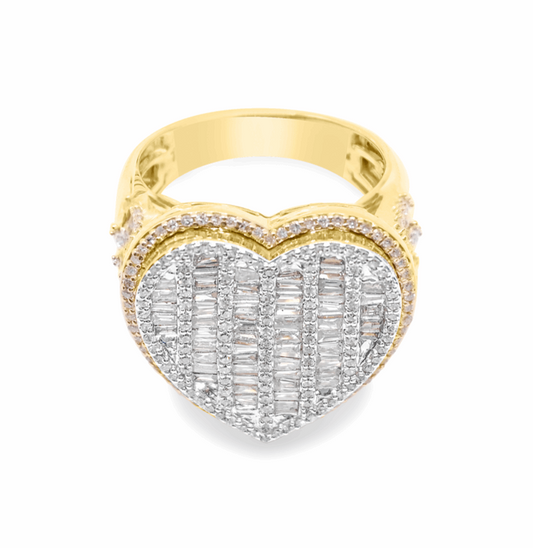 10K Gold Diamond Heart Men's Ring 1.90CT