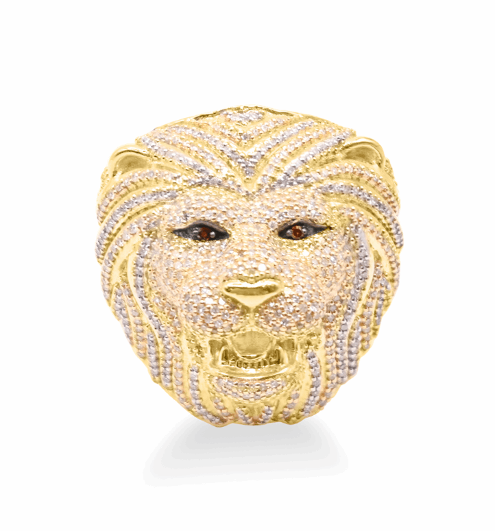 10K Gold Diamond Lion Face Men's Ring 1.50CT