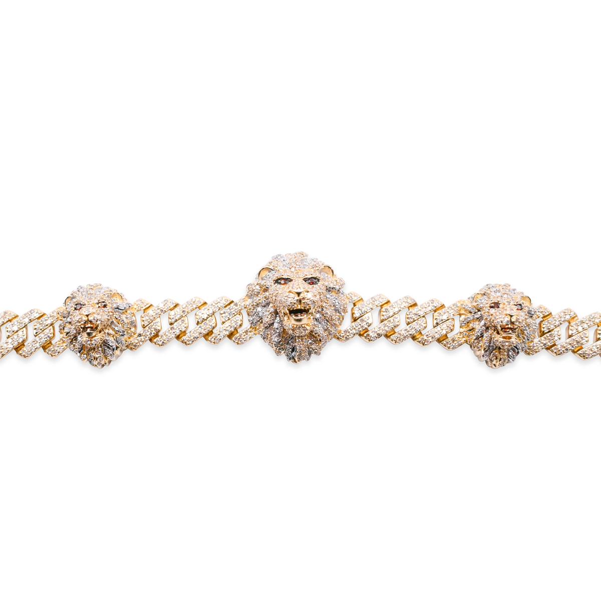 8.5mm 10K Lion 3 Face Iced Gold Diamond Bracelet