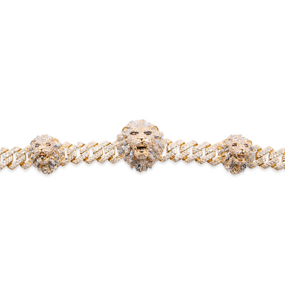 8.5mm 10K Lion 3 Face Iced Gold Diamond Bracelet