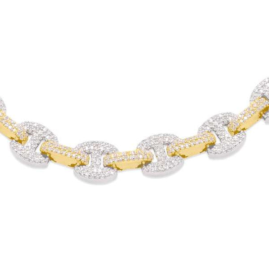 7mm 10K Yellow & White Gold Diamond Mariner Chain